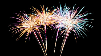 Vibrant Fireworks Display Against Dark Night Sky in Celebration Event