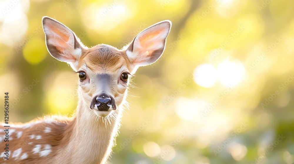 Poster Adorable young deer with large ears and soft fur gazing curiously into the camera in a natural setting : Generative AI