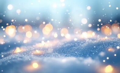 Naklejka premium A beautiful winter light sets the tone for an elegant background with blurry Christmas lights, snow, and light snowfall