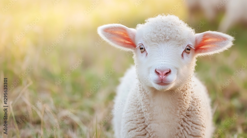 Poster charming portrait of a young lamb relaxing in a sunlit grassy meadow with a soft natural glow : gene