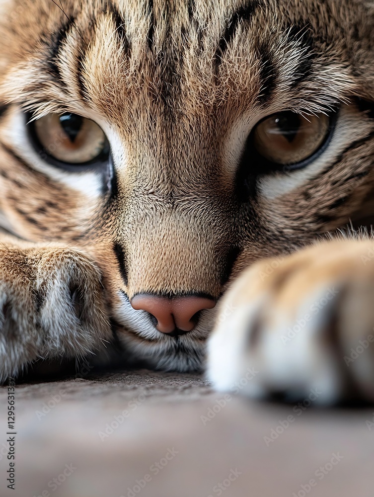 Poster closeup of a beautiful and playful feline face highlighting the intricate details of its fur : gener