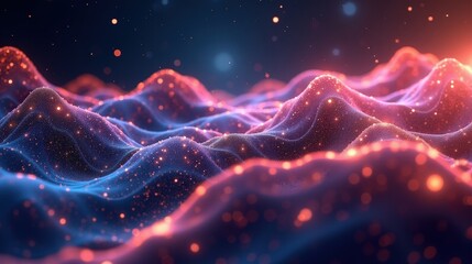 Obraz premium An intricate web of glowing fractal lines, flowing like liquid in perfect harmony, vibrant waves resonating with cosmic energy, abstract shapes shifting endlessly