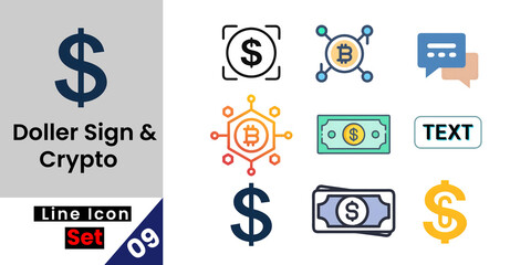 Doller Sign & Crypto Icon Set Isolated With Transparent Background PNG/EPS