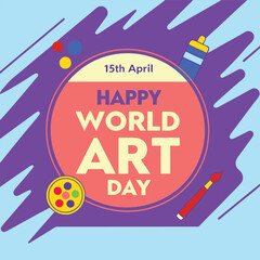 Fototapeta premium World Art Day Palette with Paintbrush and Colorful Paints.