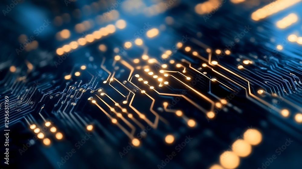 Poster Futuristic circuit board with glowing lights representing technology and innovation : Generative AI
