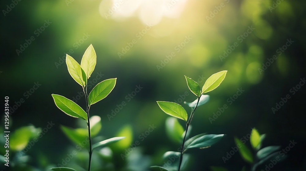 Poster natural green leaves with sunlight creating a magical forest atmosphere : generative ai