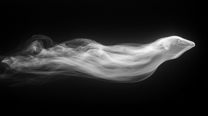 A spectral being flows gracefully through a dark void, its form composed of wisps of smoke that twist and turn in mesmerizing patterns. The atmosphere feels otherworldly, inviting wonder