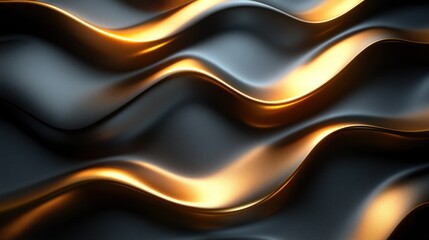 Abstract dark wavy metallic surface with golden highlights