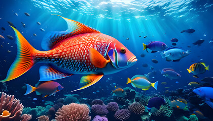 tropical fish in aquarium. Ai generated image