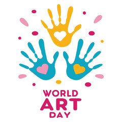 World Art Day Palette with Paintbrush and Colorful Paints.