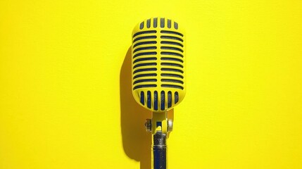 Fototapeta premium Vintage Style Microphone on Bright Yellow Background for Creativity