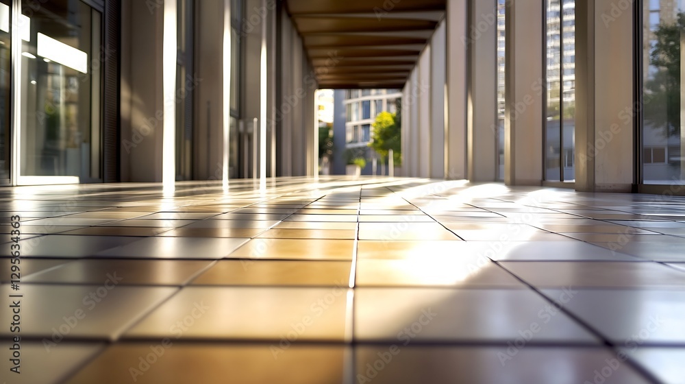 Poster glossy tiles in a modern corridor reflecting sunlight and showcasing a clean floor : generative ai