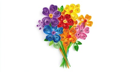 Elegant bouquet of multicolored stock flowers crafted from paper quilling art