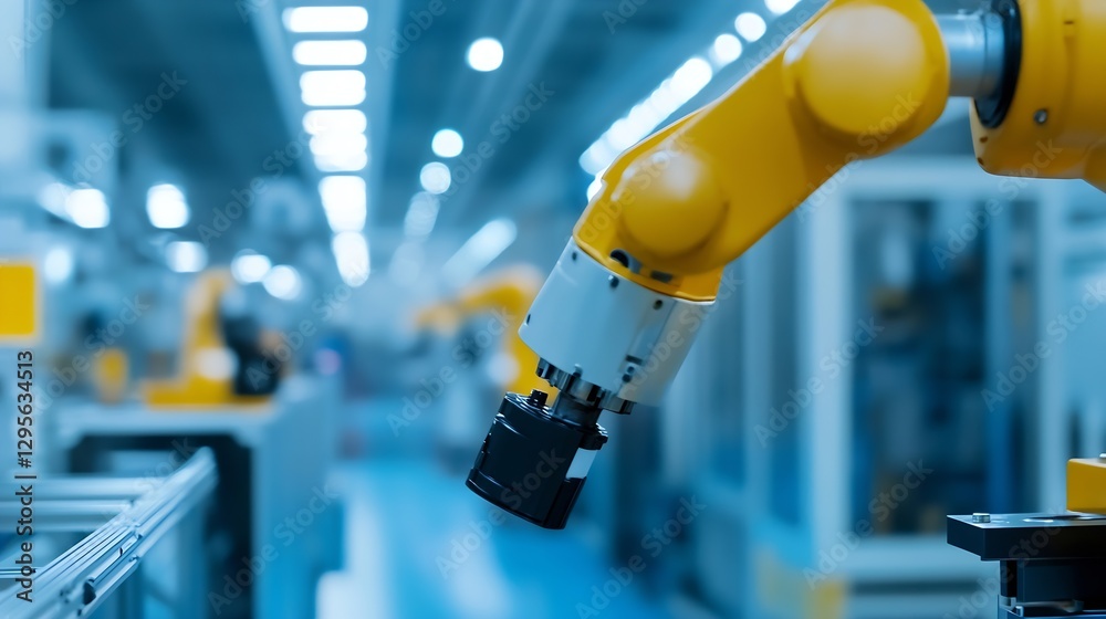 Fototapete close up of industrial robotic arm working in a modern factory with technology focus : generative ai