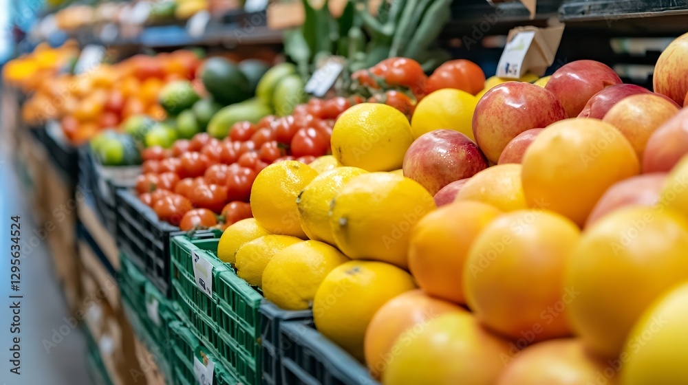 Poster colorful assortment of fruits and vegetables in grocery store showcasing fresh produce display : gen