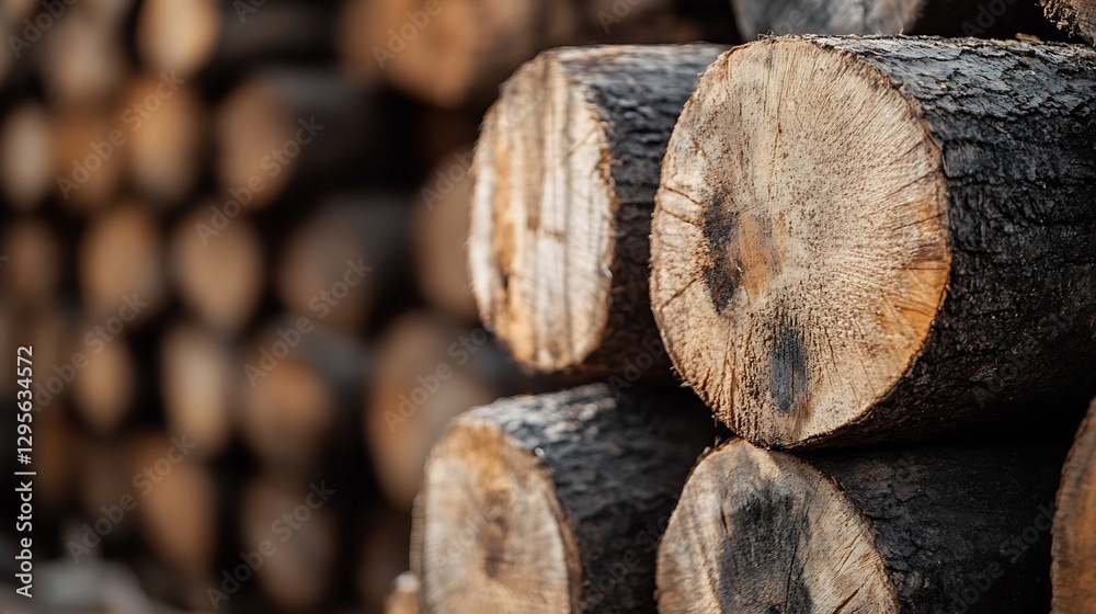 Poster Stacked wooden logs in a workshop creating a rustic natural atmosphere : Generative AI