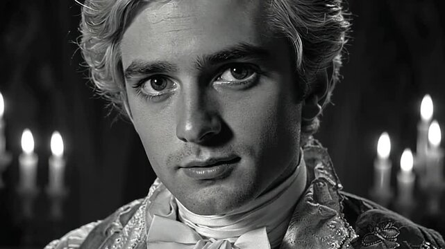 Black and White Portrait of Young Mozart. Wolfgang Amadeus Mozart