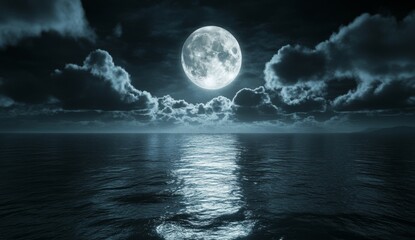 Majestic moonlit sea at night