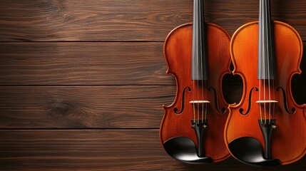 Fototapeta premium Elegant Violins on Rustic Wooden Background for Music Lovers