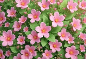 A 3D rendering of a pink flower abstract pattern with leaves and blooms