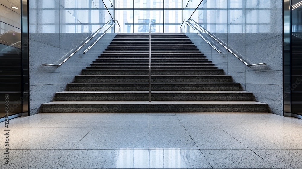Poster Modern Staircase with Polished Steps Leading to a Bright Open Space : Generative AI