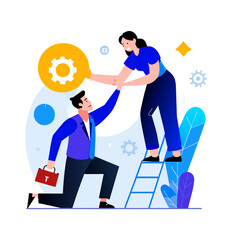 Teamwork supporting a business professional's advancement on a career ladder.