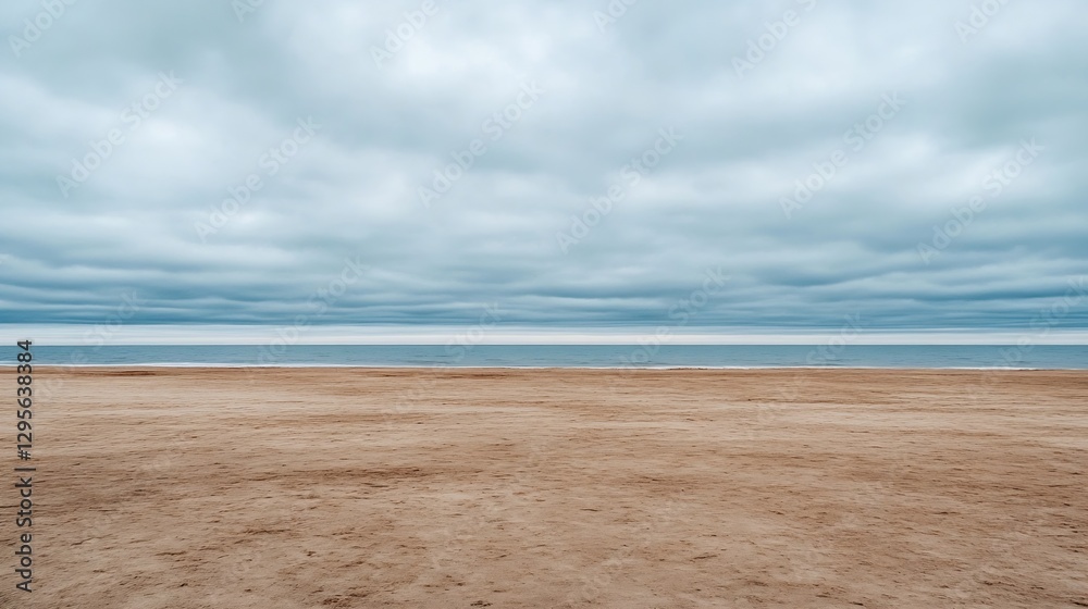 Aufkleber Calm beach scene under a moody sky with soft waves lapping on the shore creating a serene atmosphere : Generative AI