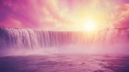Majestic Waterfall Sunrise, Colorful Landscape, Scenic