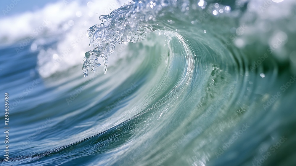 Poster closeup of ocean waves gently rolling in showcasing clear water and refreshing movement under sunlig