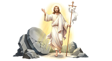 Illustration of the Resurrection of Jesus Christ with Cross and Rocks