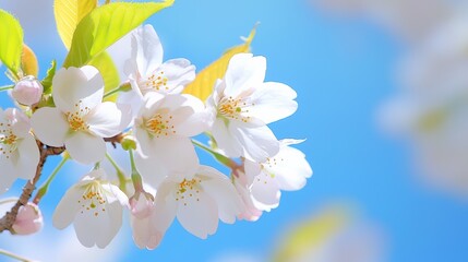 Obraz premium Cherry blossoms against a bright blue sky.