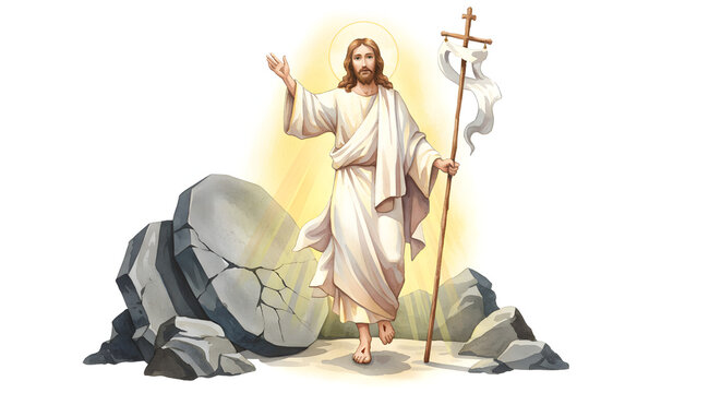 Illustration of the Resurrection of Jesus Christ with Cross and Rocks
