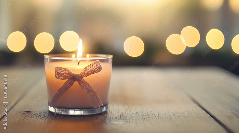 Poster Beautiful candle with a bow illuminated in a cozy ambient setting : Generative AI