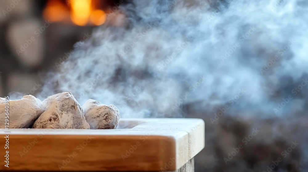Poster Steaming Hot Stones in a Tranquil Spa Setting with Relaxing Aromas in the Air : Generative AI