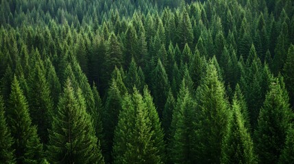 Dense evergreen forest showcasing rich green trees forming a vibrant natural landscape : Generative AI