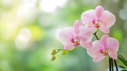 Obraz premium Delicate Pink Orchid Flowers in Soft Focus Against a Gentle Green Background : Generative AI