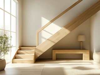 Staircase design in wood and metal