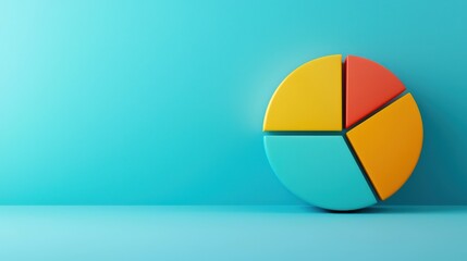 A vibrant pie chart in yellow, orange, and teal rests against a soothing blue background, perfect for business presentations and data visualization.
