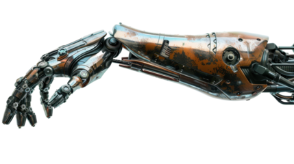 Robotic arm reaching out on transparent background