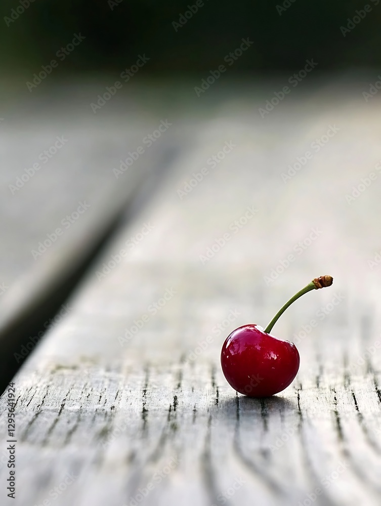 Aufkleber single ripe cherry resting on a weathered wooden table showcasing its vibrant color and shine : gene