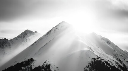 Majestic SnowCapped Mountain Peak Bathed in Light Creating an Ethereal Landscape : Generative AI