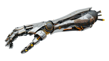 Robotic arm reaching out on transparent background