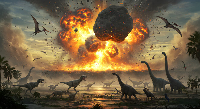 Asteroid Impact with Dinosaurs at Prehistoric Explosion on Earth