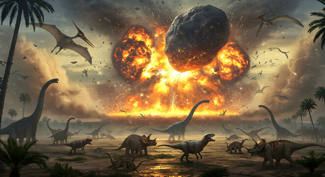 Asteroid Impact with Dinosaurs Extinction Event and Explosions