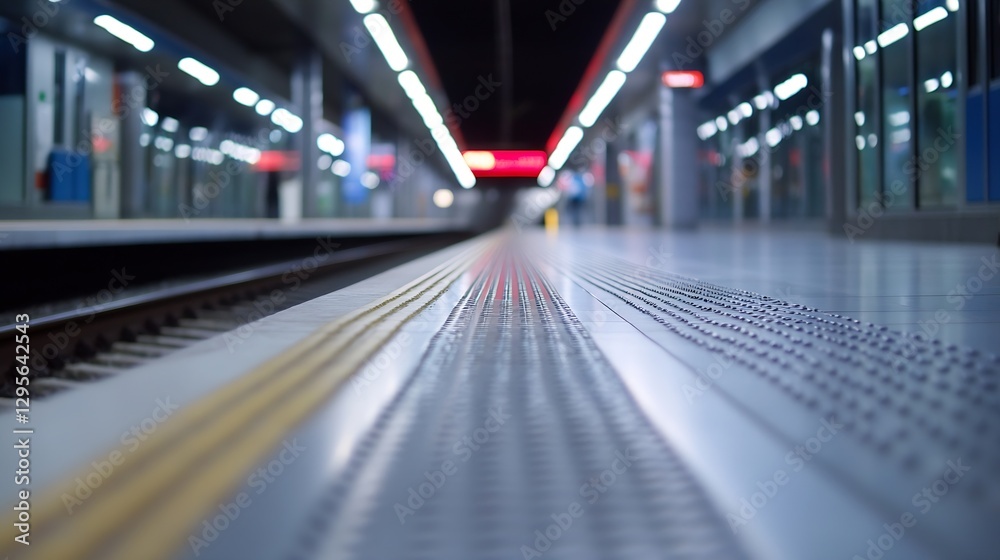 Aufkleber Perspective View of Quiet Subway Station Platform with Tracks in Modern Setting : Generative AI