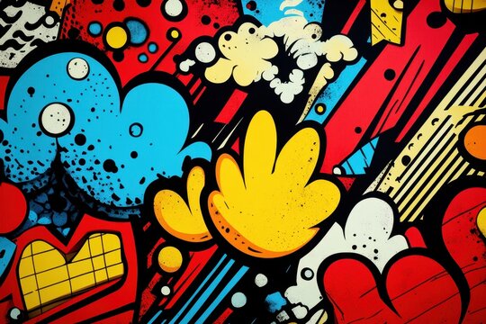 Vibrant graffiti-style illustration with bold colors and cartoonish shapes. Perfect for projects needing a dynamic, energetic feel.