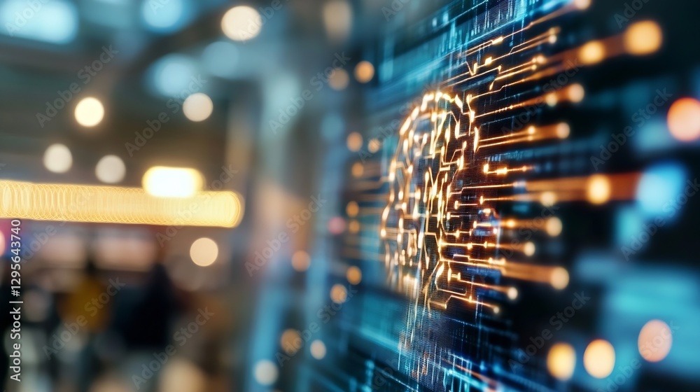 Poster Futuristic digital interface depicting a brain with neural connections symbolizing artificial intelligence and technology advancements : Generative AI