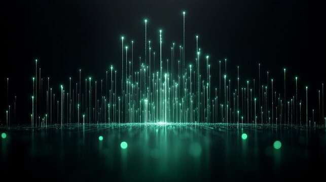 A glowing neon green digital code, data from the Matrix, black background, digital and abstract aesthetic, high-tech