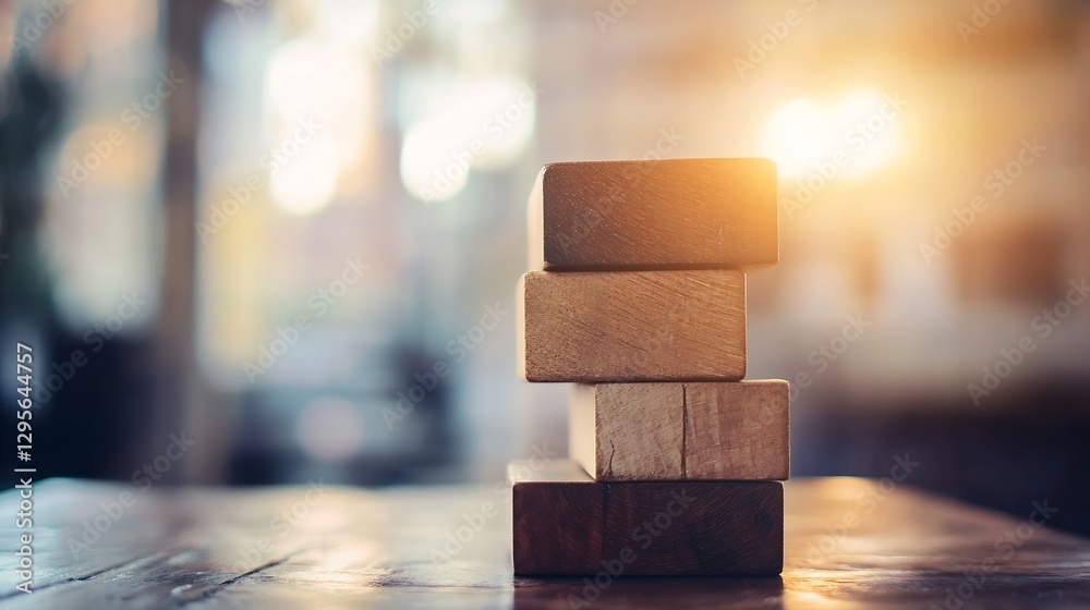 Aufkleber Stunning Stack of Wooden Blocks on a Table in Soft Natural Light : Generative AI