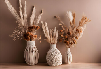 A beautiful vase with dried flowers and branches arranged elegantly, showcasing the natural beauty of spring and nature Generative AI 